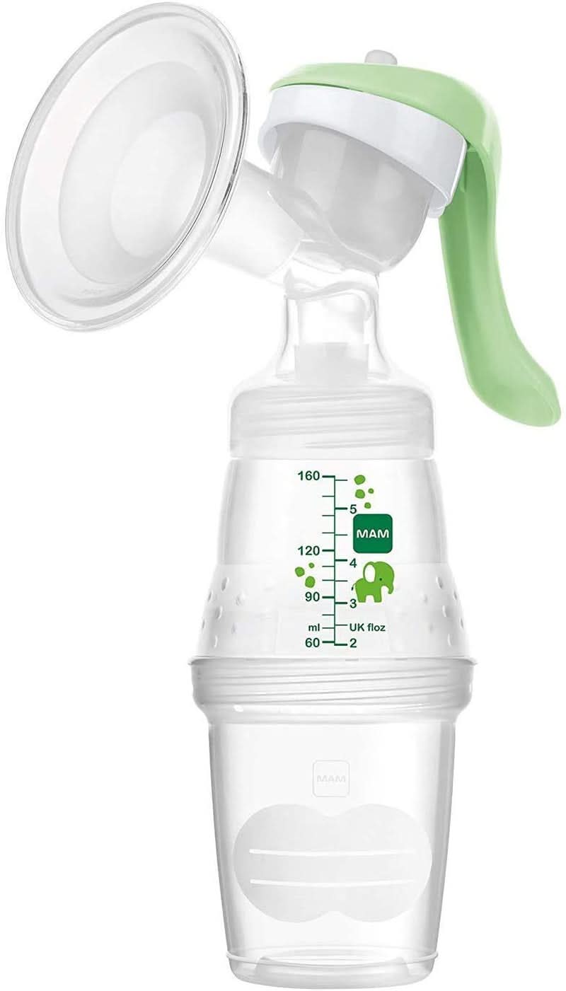 MAM Elektrisk og manuel brystpumpe 2 i 1, med 9 stimuleringsniveauer, indeholder 2 flasker, let start, grønt Tilbehør Mad og Amning Bebe Naty Shop