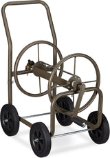 Relaxdays XL slangevogn, mobil slangetromle, metal, til 60 m slange, 4 hjul, med håndsving, 90° rulle, brun