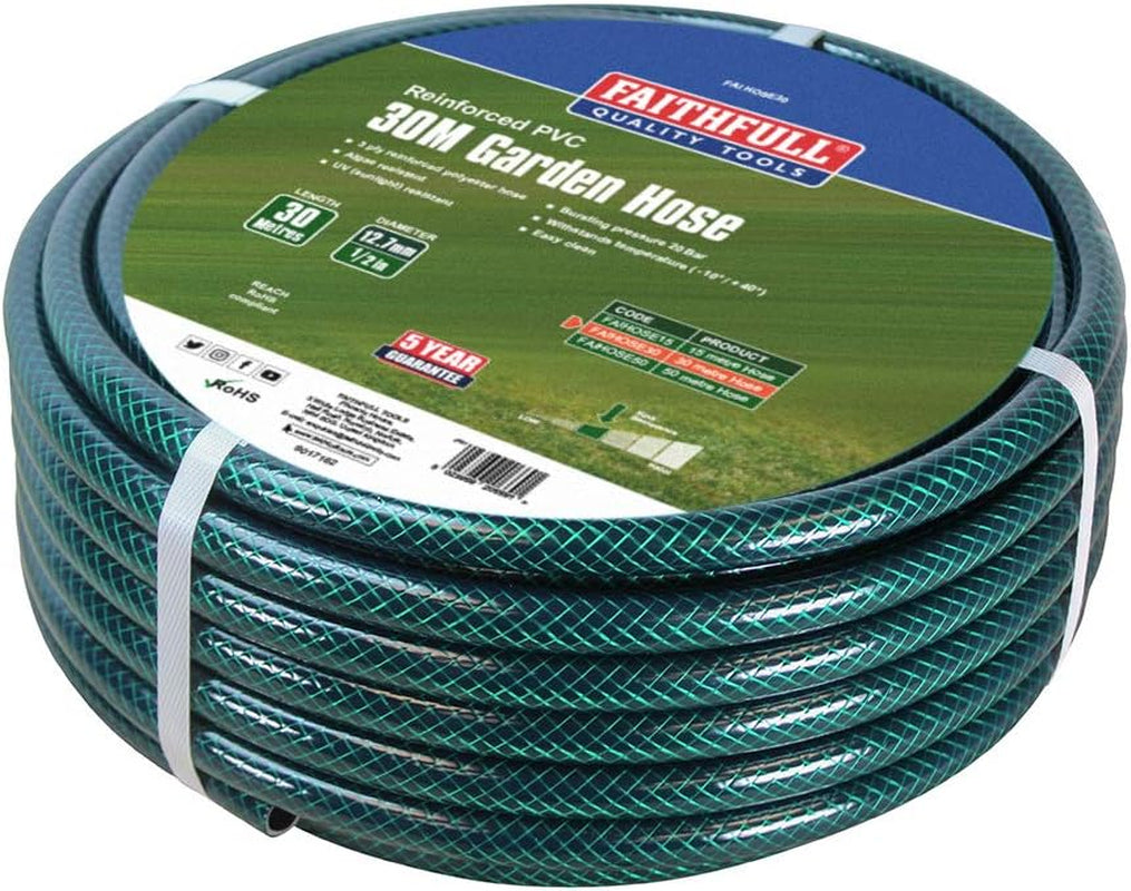 Faithfull haveslange 50 m (164 fod) forstærket 12,7 mm (1/2 tomme) diameter - kraftigt PVC-rør, grønt