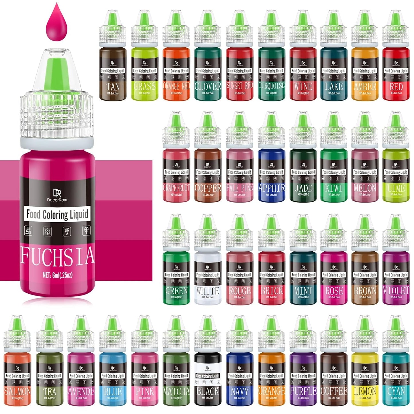 Madfarve - 20 farver x 10 ml koncentreret flydende madfarve til kagepynt, bagning, småkager, macarons - sukkerfri madfarve til drikkevarer, kagedekoration, DIY-slim, påskeæg