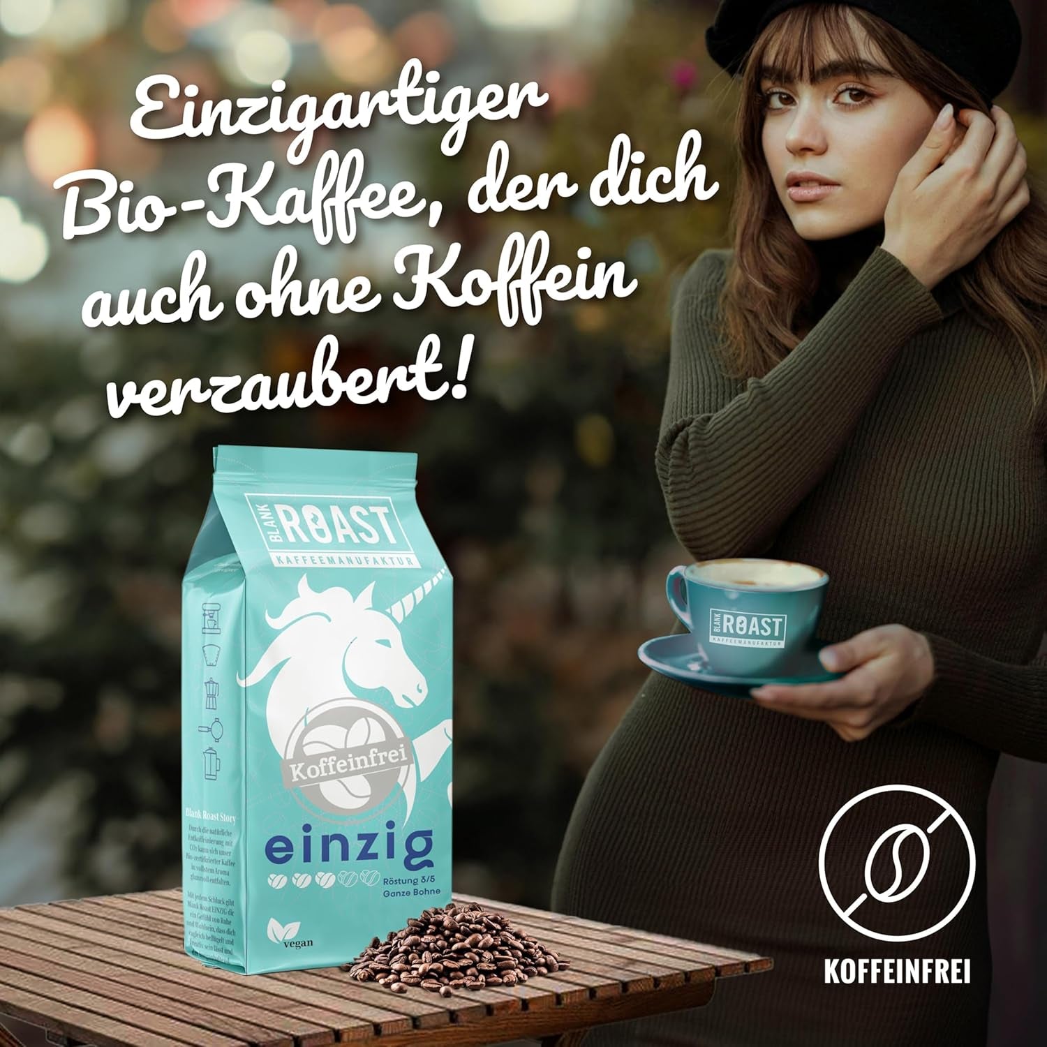 Blank stege - EINZIG - 1 kg - Kaffeebohnen kafeinfrei - 100% Arabica aus Peru - schonend & umweltfreundlich entkoffeiniert - säurearm mit voller Crema - ideel til jede Zubereitungsart