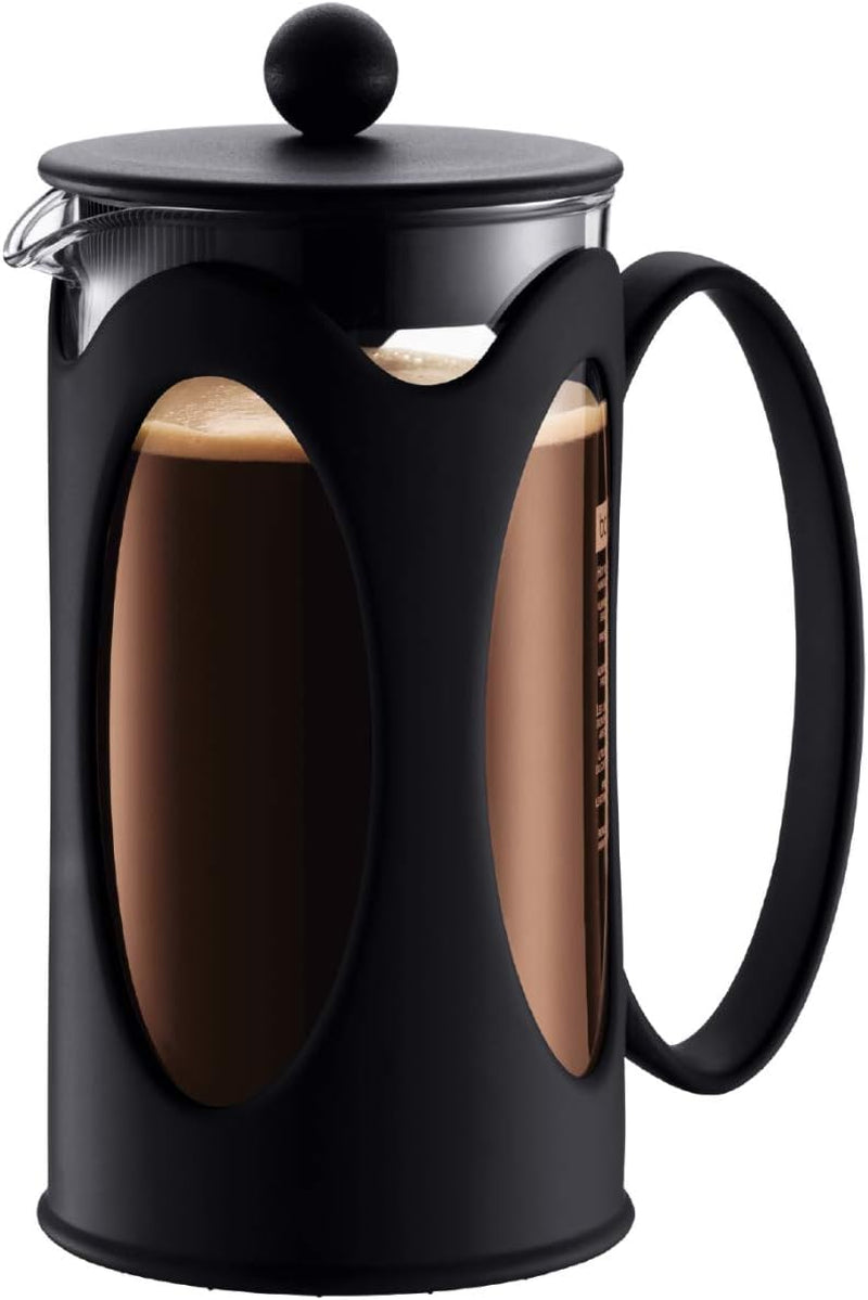 Bodum Kenya kaffemaskine - 1L / 8 kopper - Manuel fransk presse Borosilikatglas og rustfrit stål - Tåler opvaskemaskine - Fremstillet i Portugal
