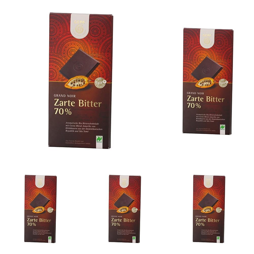 - Mørk chokolade Grand Noir - 70% økologisk chokolade DE-ÖKO-013 - 100g (pakke med 5)