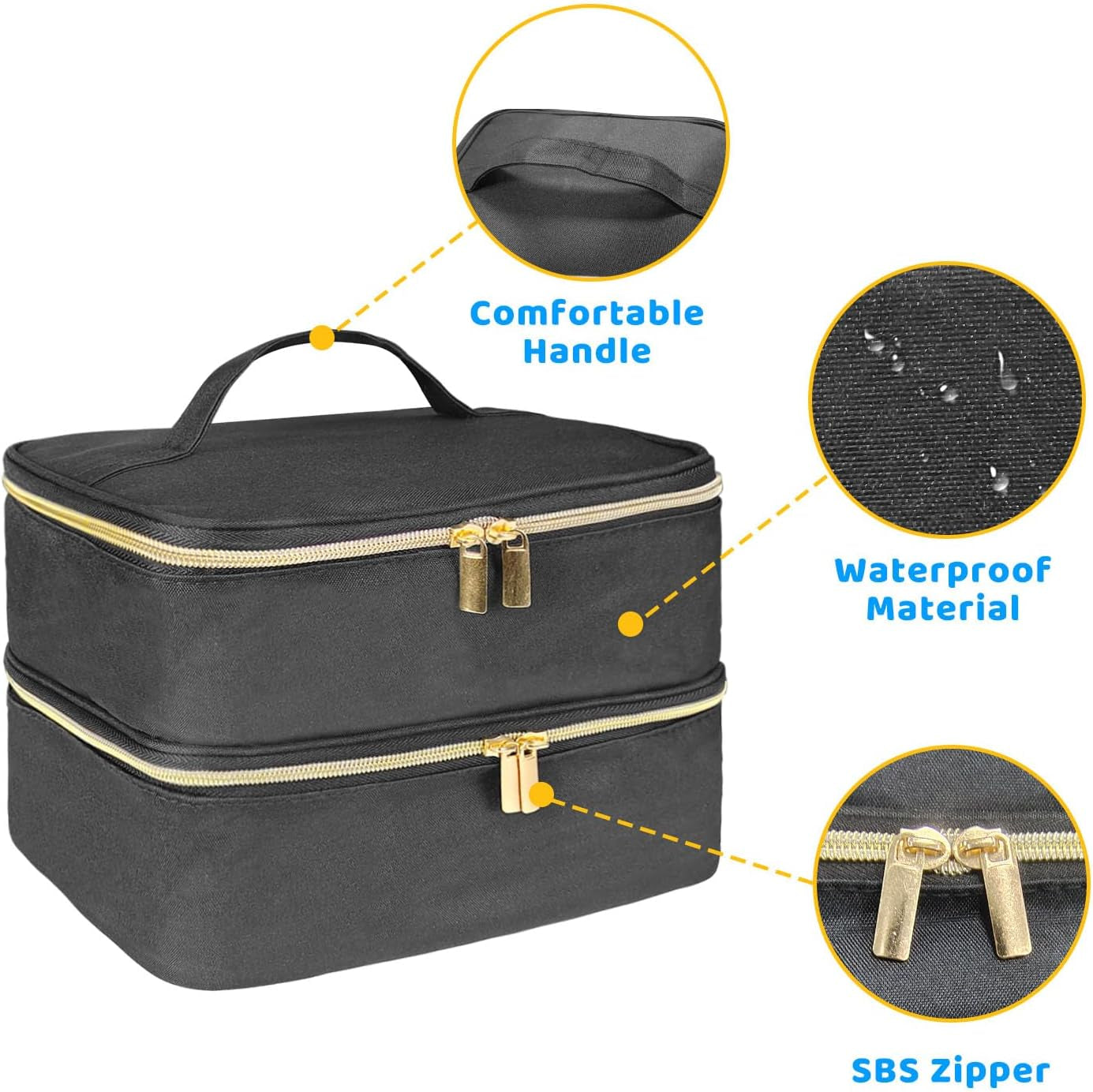 Nail Lacquer Organizer Tasche, Doppelschicht Nail Lacquer Opbevaringsboks, Organizer Koffer Für Nageldesign Kosmetiktasche Für 30 Flaschen Neonail Base(15Ml-0.5 Fl.Oz) & 1 Neglelampe(Schwarz)