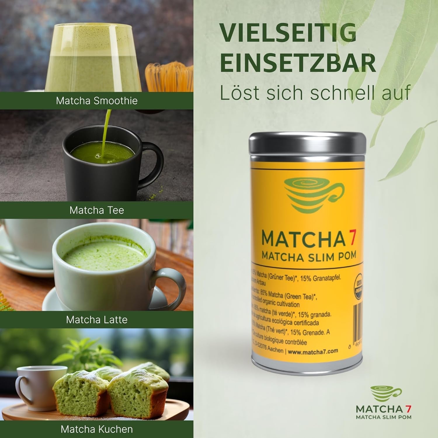 ® Ceremonial Matcha Powder X Granatæble 100G [Understøtter vægttab og stofskifte] - Grøn te for en aktiv og sund livsstil - Grøn te uden tilsætningsstoffer (ren og naturlig)