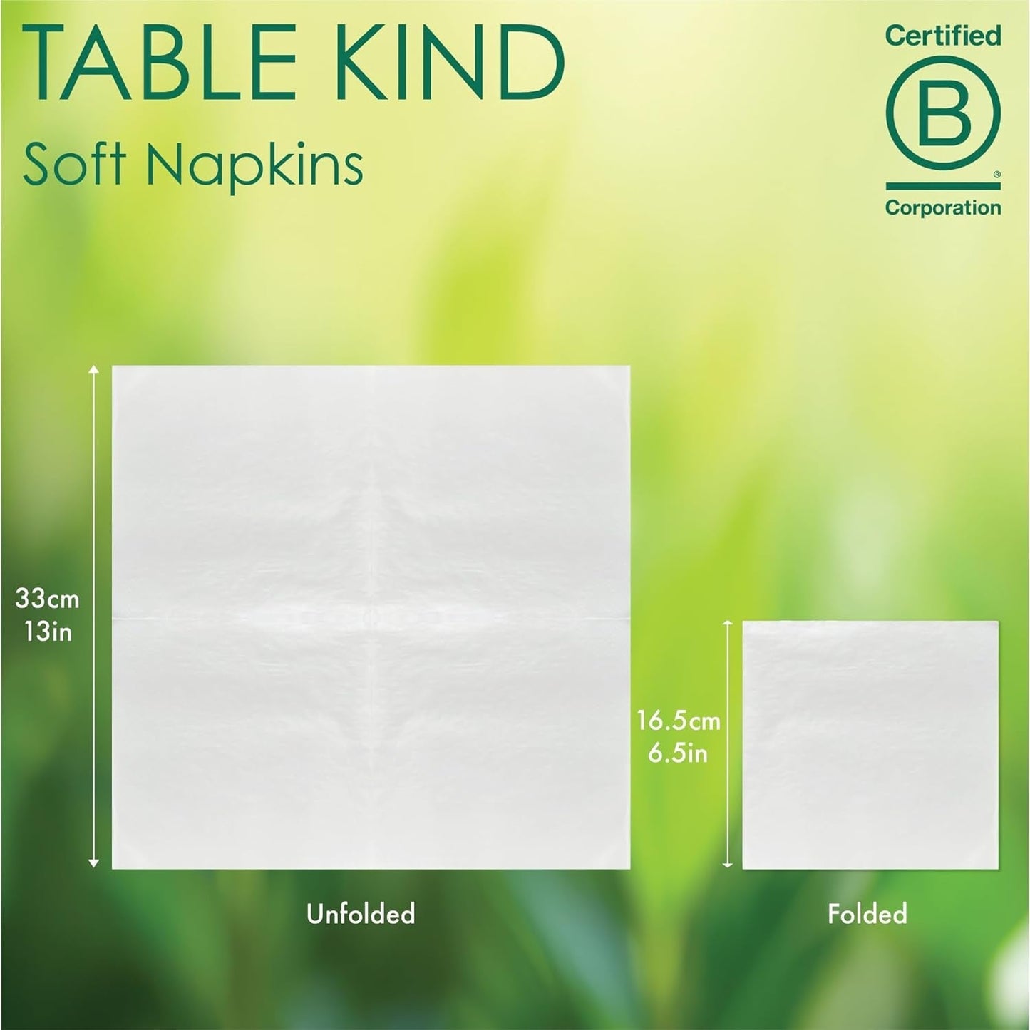 Table Kind 100 hvide bløde servietter i løs vægt, højkvalitetsservietter til fest, catering og daglig brug, FSC, bæredygtige og genanvendelige, fremstillet i EU | 2-lags | 33 cm