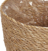 Relaxdays Seagrass Urtepotter Sæt med 3 Runde Blomster- og Urteplantekurv med Folie 3 Størrelser Plantekasse Natural