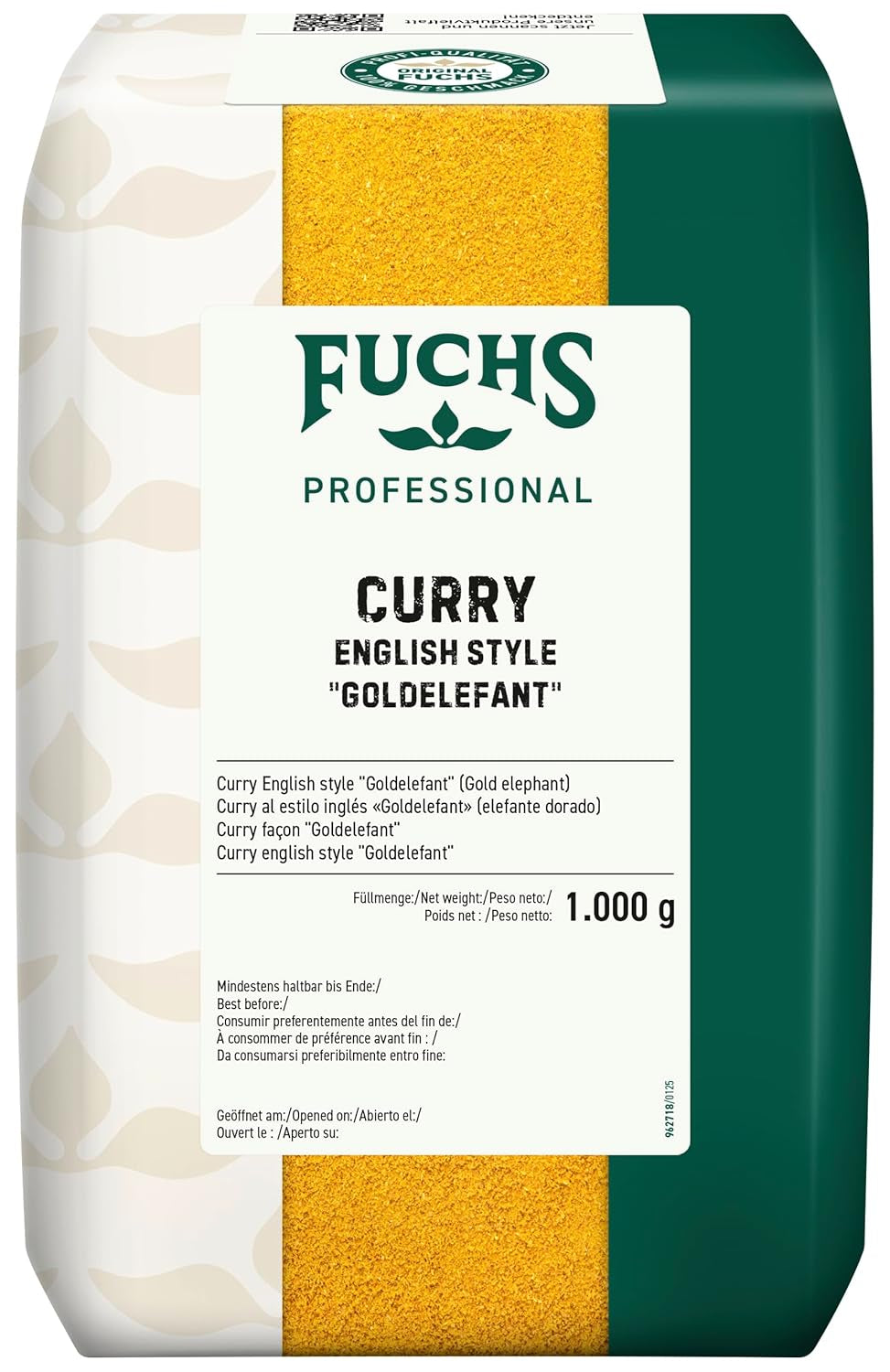 Fuchs Professional - Curry engelsk stil "Goldelephant" | Zum Würzen von Suppen, Saucen og Reisgerichten | Profi-Qualität für Großverbraucher und Gastronomie | 1 kg im genbrugspose