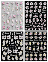 JMEOWIO 3D Nagelsticker Frühling Blume Nail Art Sticker Selbstklebend Nagelaufkleber 5D Stereoskopisk Buntes Sommer Blumen Dekoration Nageldesign Zubehör 4 Blatt