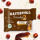 Hafervoll Porridge2go jordnøddesmør og nødder, 13 barer x 55 g - vegansk, økologisk, glutenfri, uden tilsat sukker snack, med havre, dadler og quinoaslik