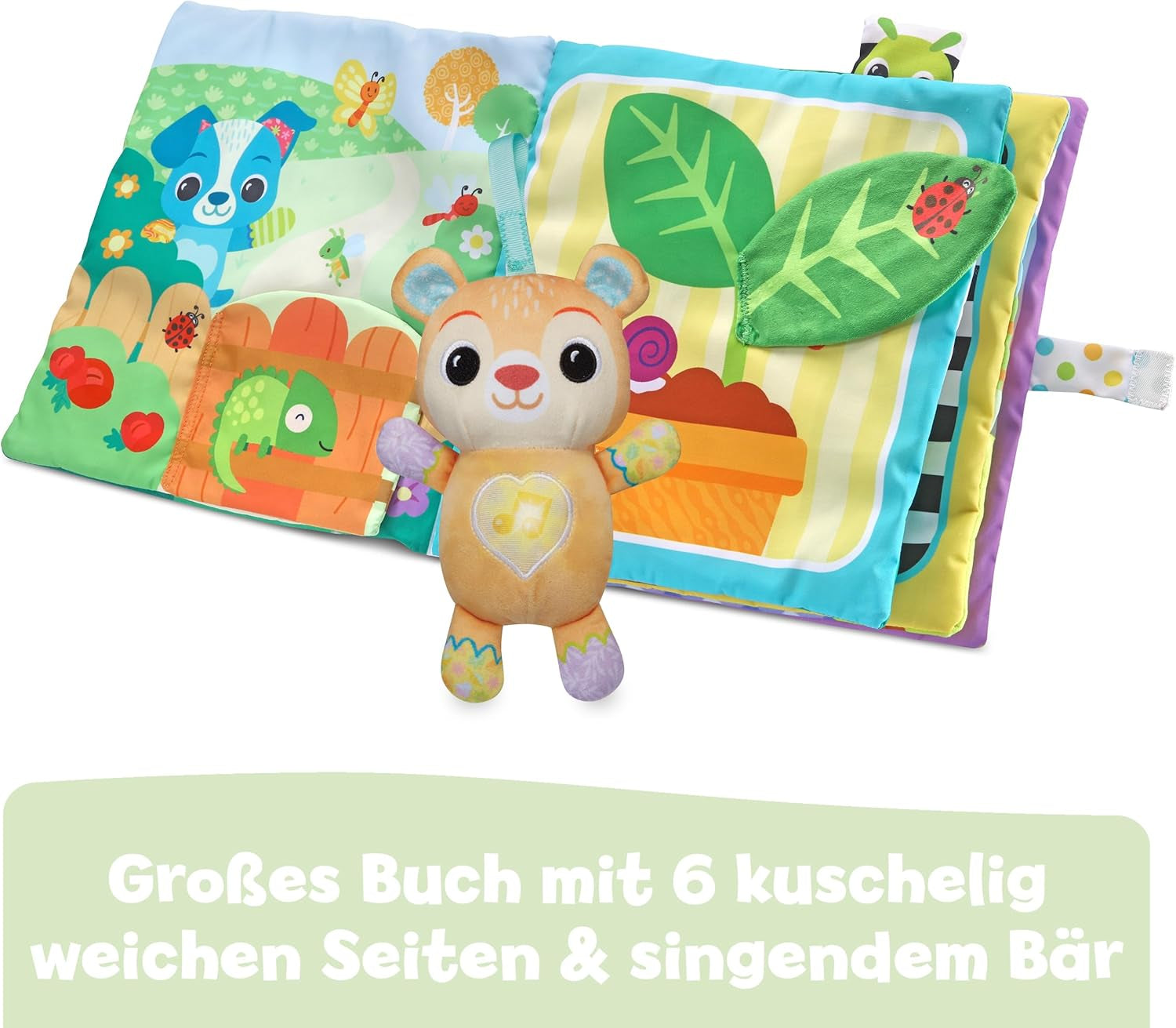 VTech Baby Min store plysbog - Tryk og føl bog/bog med musik og lyde - Stofbog med bevægelige elementer - Legetøj til motoriske og sensoriske færdigheder - Til babyer og børn i alderen 3-24 måneder Bebe Naty Shop Toys