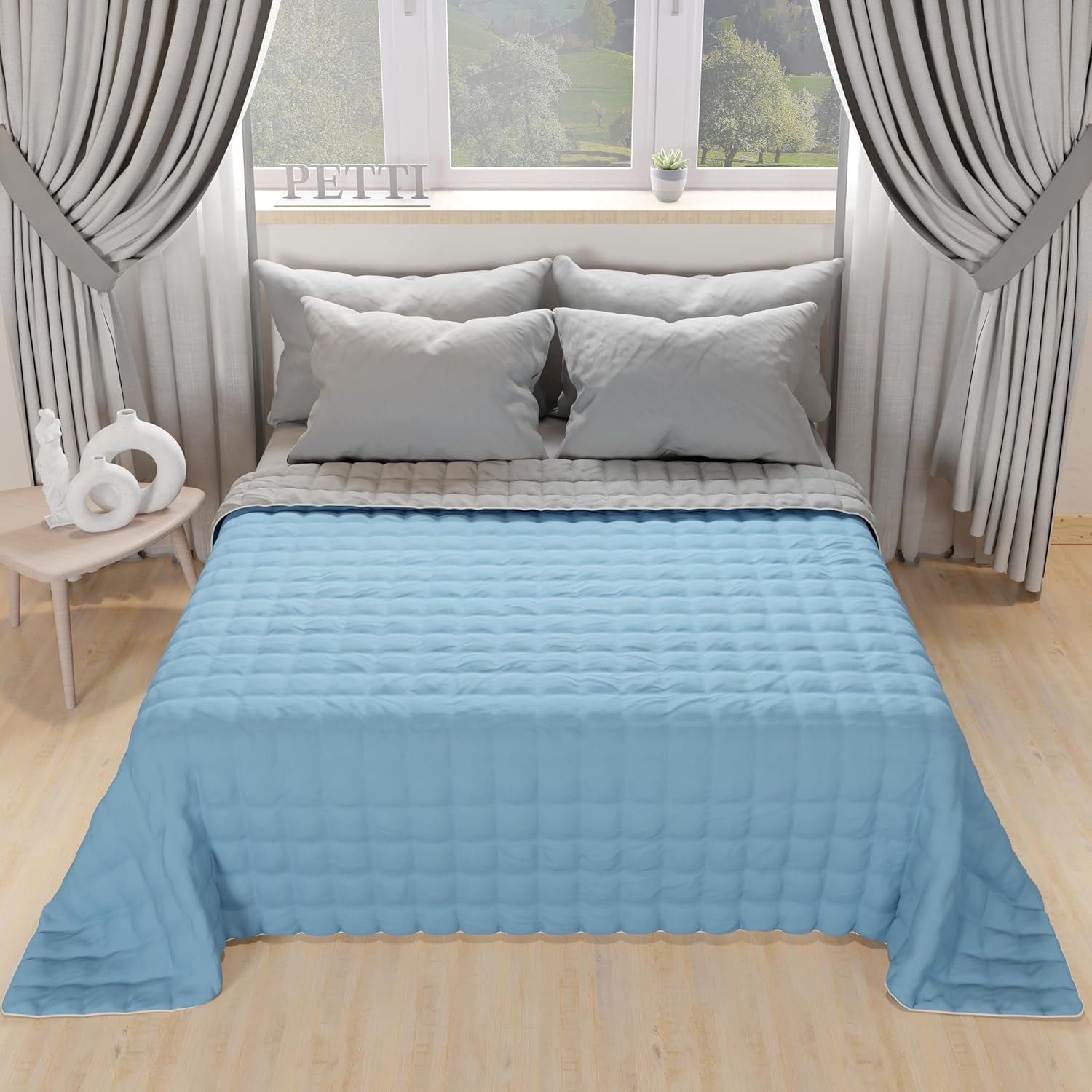 PETTI Artigiani Italiani - Enkeltsengsdyne, dobbeltsidet dyne, forårsdyne, midnatsblå, hvid, 100% Made in Italy Dyner og dyner Naty Shop Lyseblå Grå 160 X 190 Cm