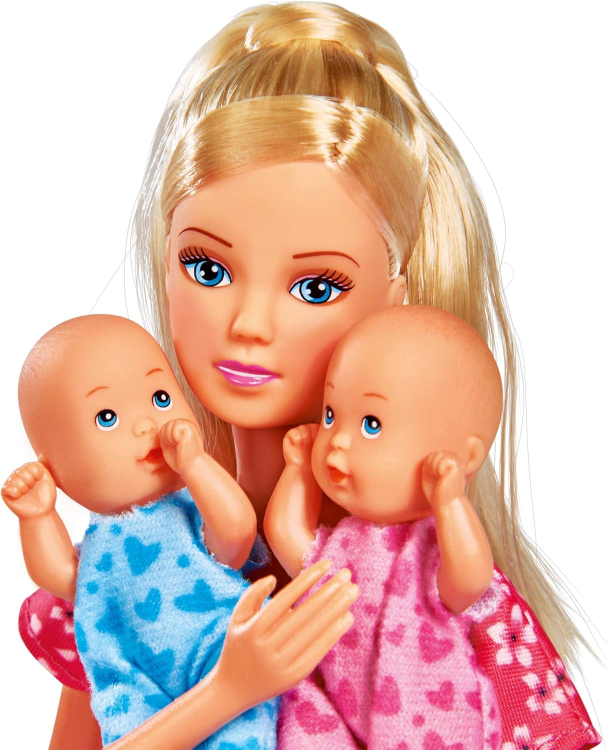 Simba 105730211 - Steffi Love Nanny, med to babyer, bæresele og autostol, tilbehør, påklædningsdukke, 29 cm, til børn fra 3 år og opefter
