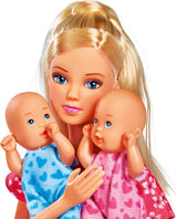 Simba 105730211 - Steffi Love Nanny, med to babyer, bæresele og autostol, tilbehør, påklædningsdukke, 29 cm, til børn fra 3 år og opefter