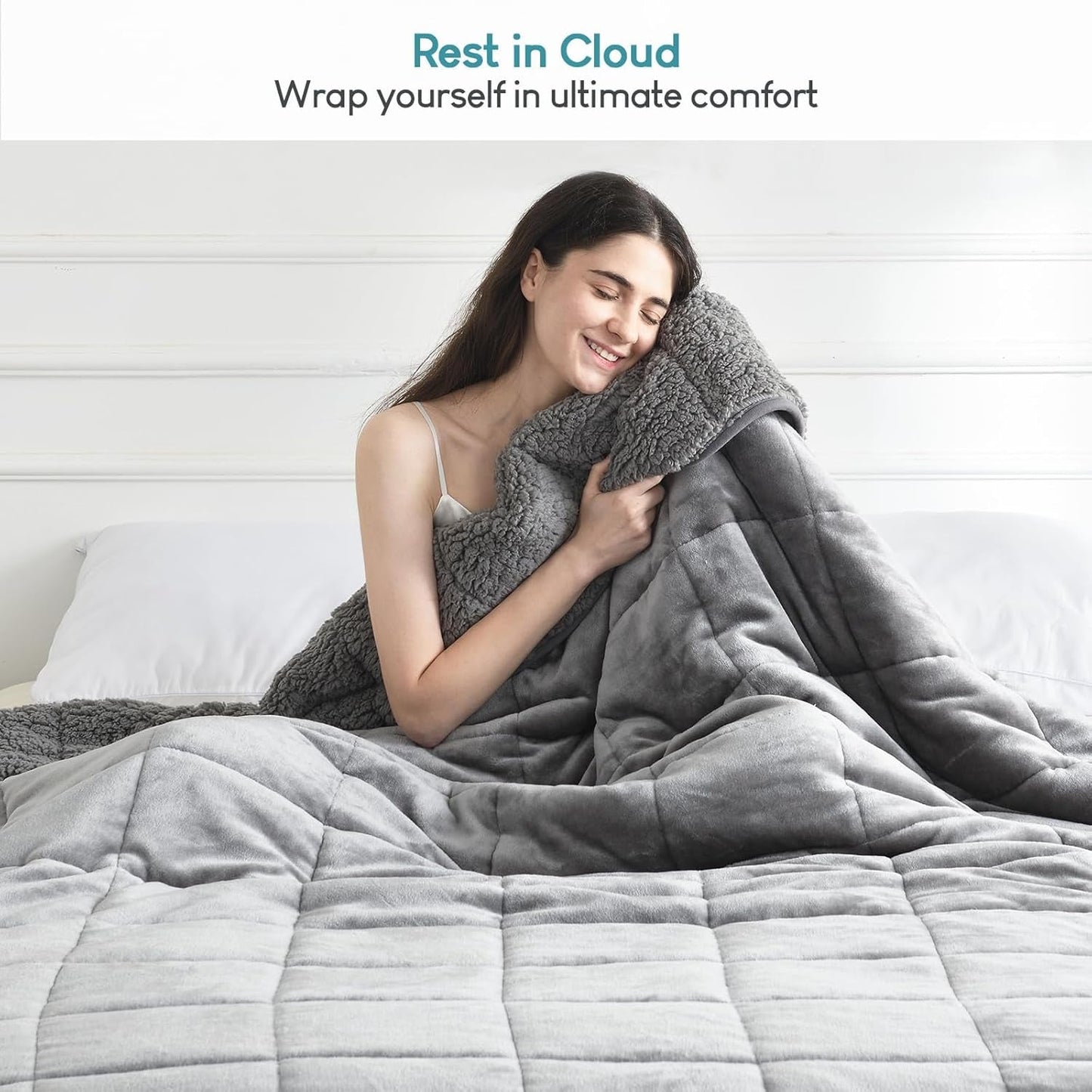 Bomuldsblåt vægtet tæppe 6,8 kg Queen Size flannel Shaggy Sherpa vægtet tæppe til voksne Komfortable vægtede tæpper til at berolige og slappe af tunge dyner 152,4 X 203,2 Naty Shop dyner og dyner