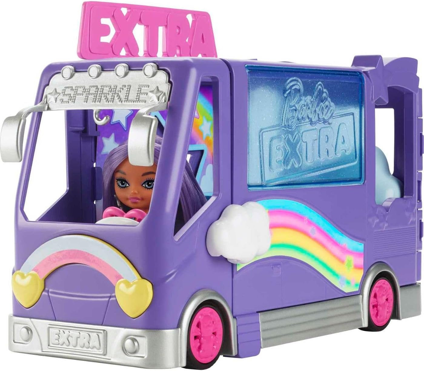 Barbie Extra Mini Mini Dukke, Extra Mini Mini Dukke med Ekstra Glitter Touring Van, Inklusiv Makeup Station og Show Accessories, Børnegave, Legetøj fra 3 år og opefter, HKF84