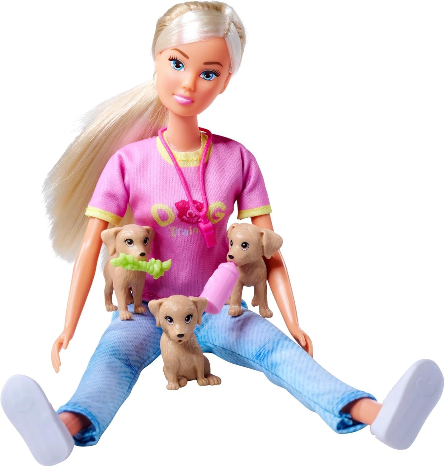 Simba Steffi Love Dog Trainer, legetøjsdukke som hundetræner med træningskursus, 3 hunde og tilbehør, 29 cm, fra 3 år