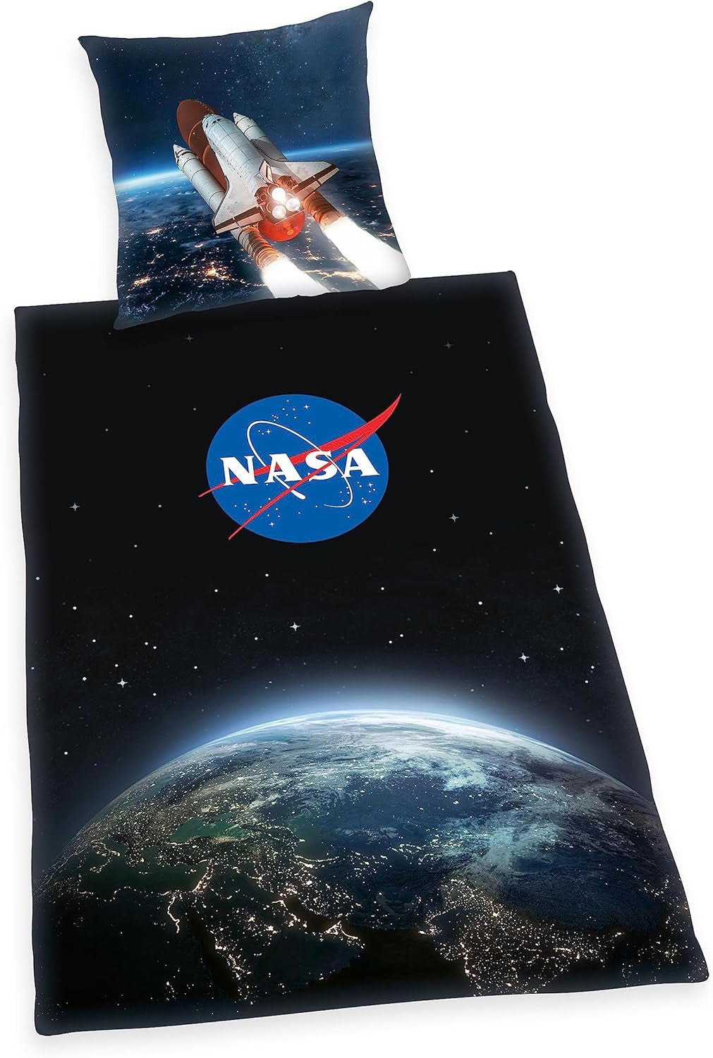 NASA sengesæt, bomuld/forstærket, grå/hvid Sengetøj - børn Naty Shop Sort 80 X 80 Cm, 135 X 200 Cm