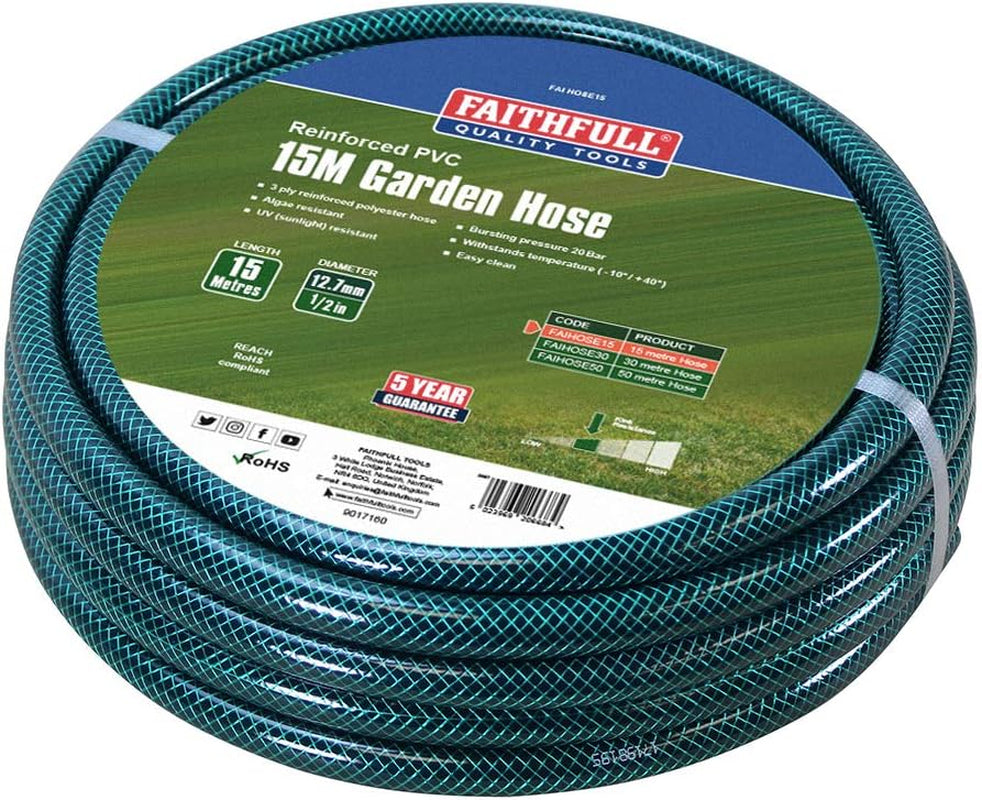 Faithfull haveslange 50 m (164 fod) forstærket 12,7 mm (1/2 tomme) diameter - kraftigt PVC-rør, grønt