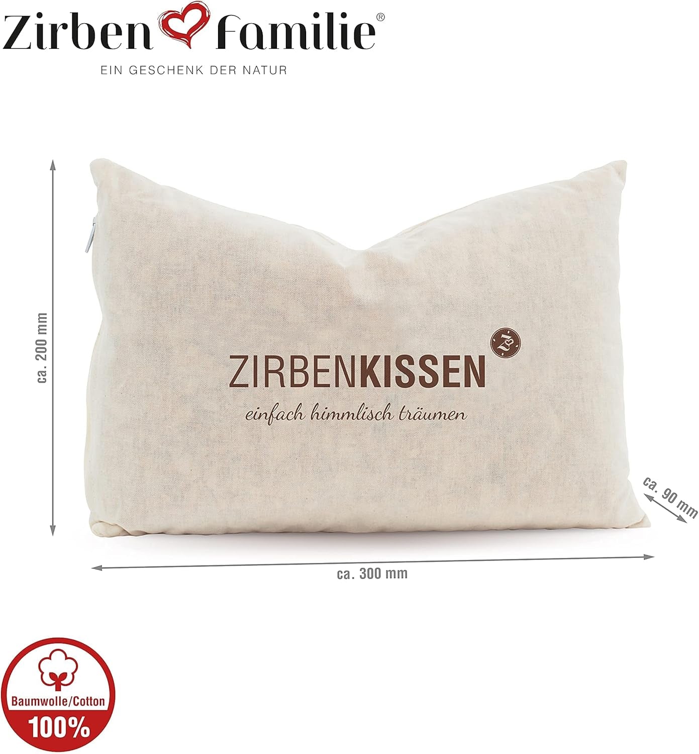 Swiss stone pine familie schweizisk stone pine pude Simpelthen himmelsk drømmende 30X20 cm, træ, naturlig, 1 stk (1 pakke) Naty Shop standard puder