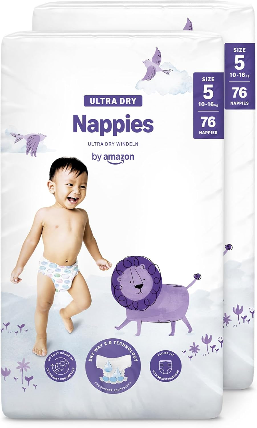 Amazon Ultra Dry Bleer, størrelse 1 (2-5 kg) - Månedlig æske, hvid, 96 antal (2 pakker af 48) (tidligere Mama Bear Brand, identisk produkt)