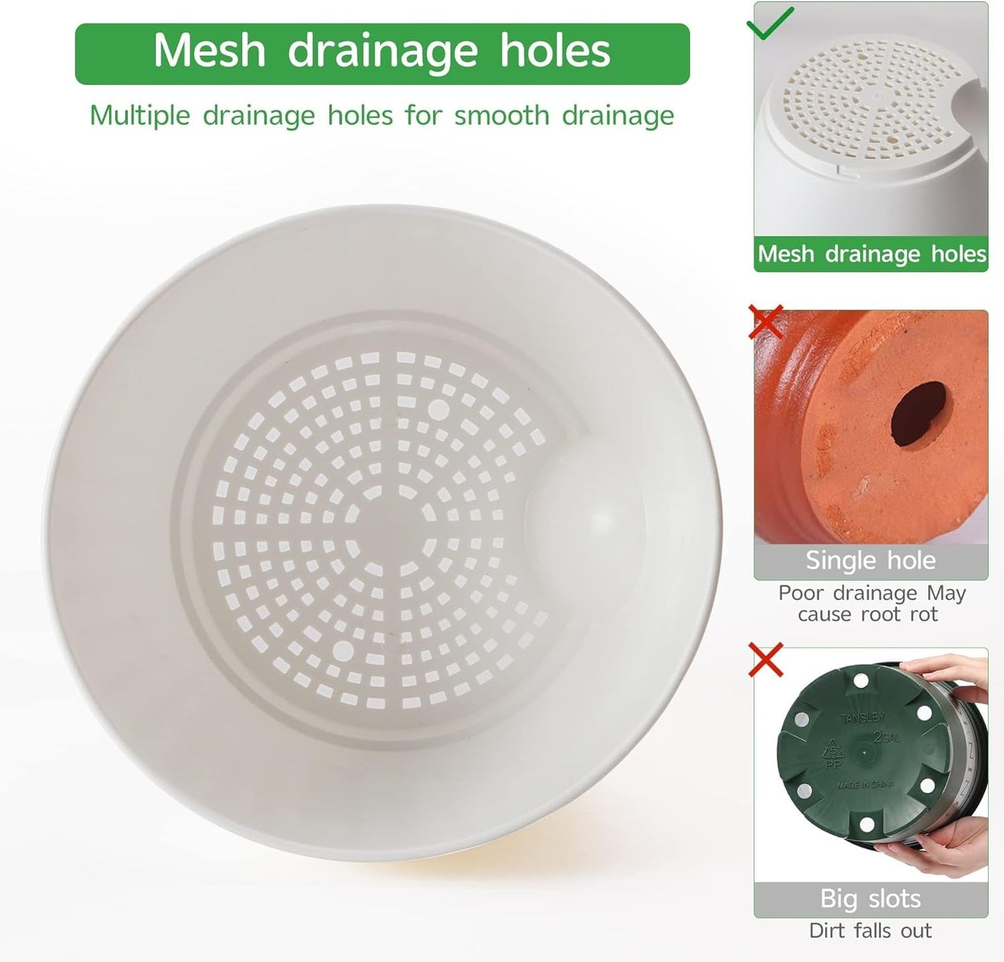 CSYY urtepotter Sæt med 7 plastik urtepotter med vandingssystem 20,3/19/17,7/16,5/15,2/14/12,7 cm Selvvandende potter og underkop indendørs udendørs