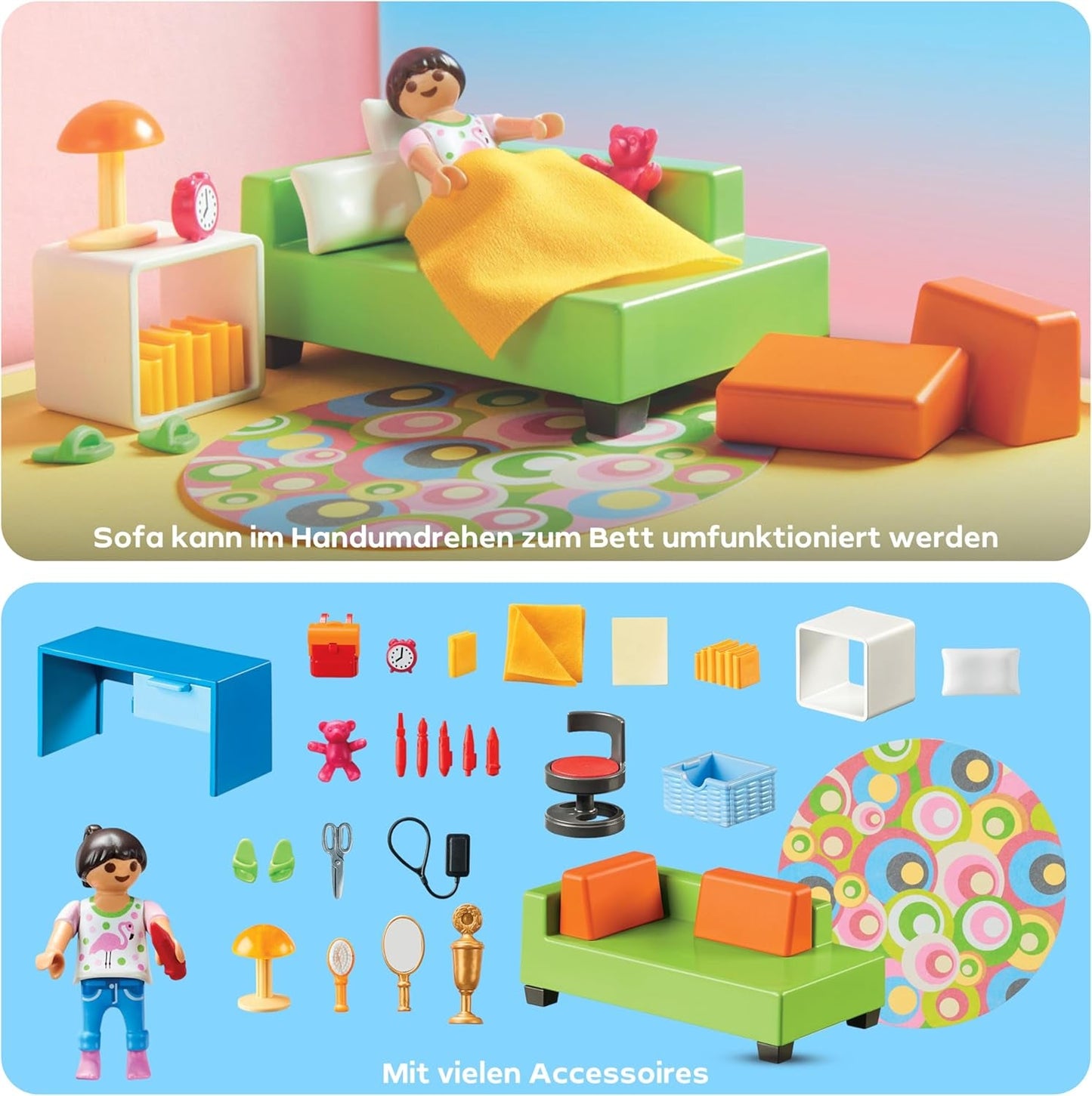 PLAYMOBIL Dukkehus 70209 Ungdomsværelse med pigefigur og tilbehør, alderen 4+