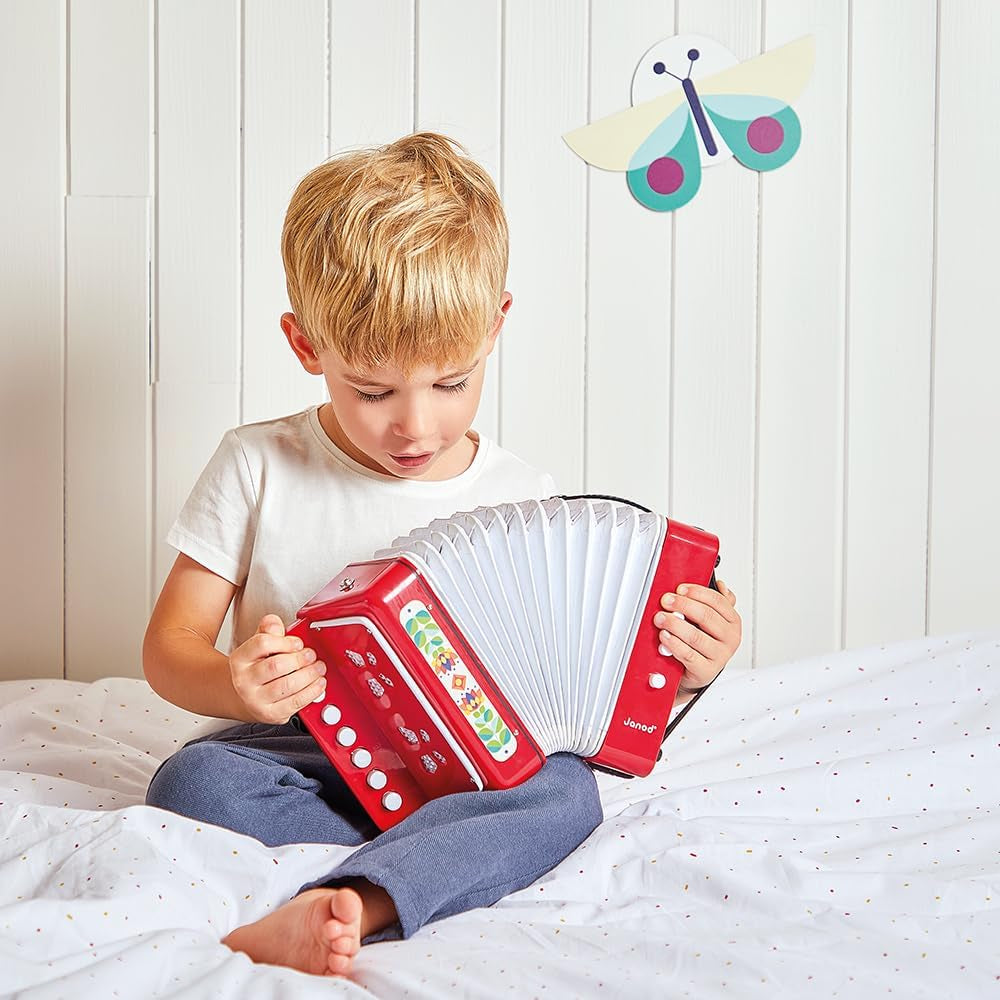 Janod - Harmonika Gioia - Musikinstrument til børn - Rollespil og tidlig musikalsk undervisning - Med rem - Fra 3 år, J07654 Jucarii Bebe Naty Shop