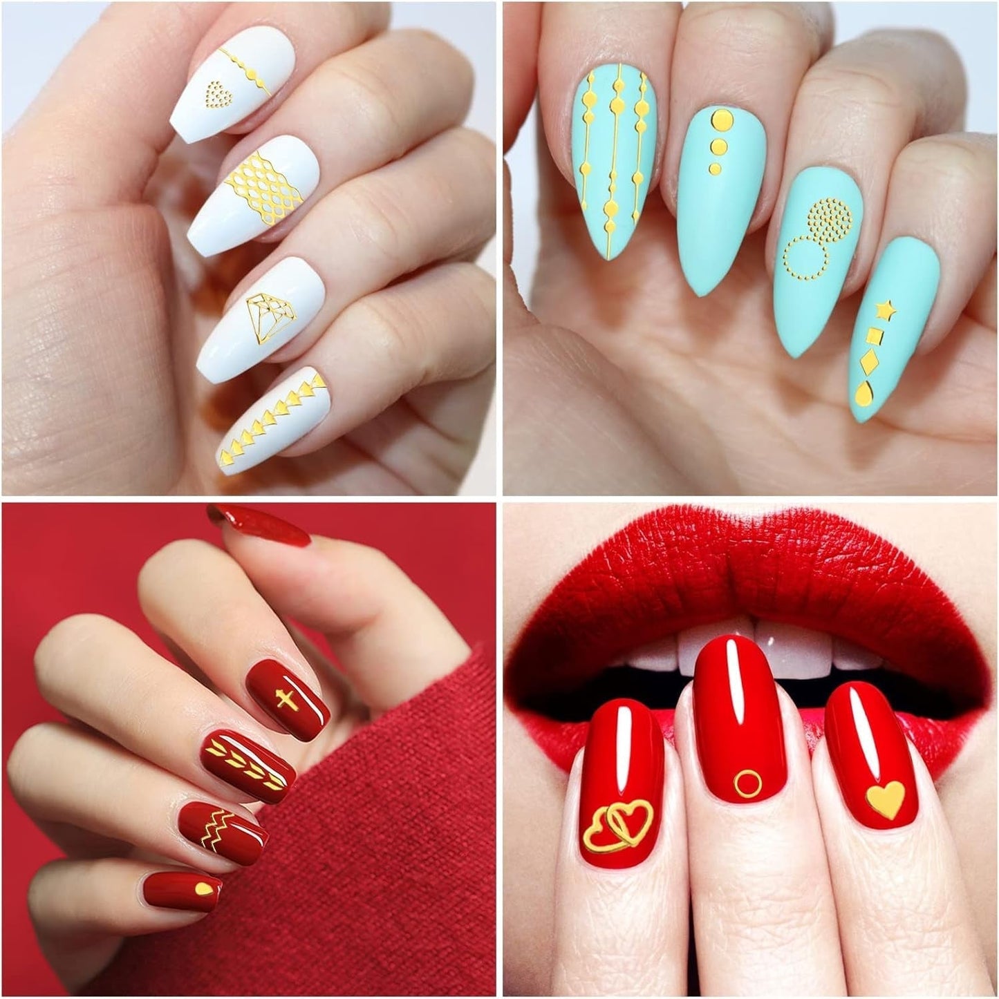 MWOOT 10 ark Guld Nagelsticker Abziehbilleder Nail Art Sticker, 3D selvklæbende neglestickers sæt Linien Streifenband Design, gør-det-selv Metallisk Nailart Aufkleber Maniküre Zubehör Für Nagel Dekoration