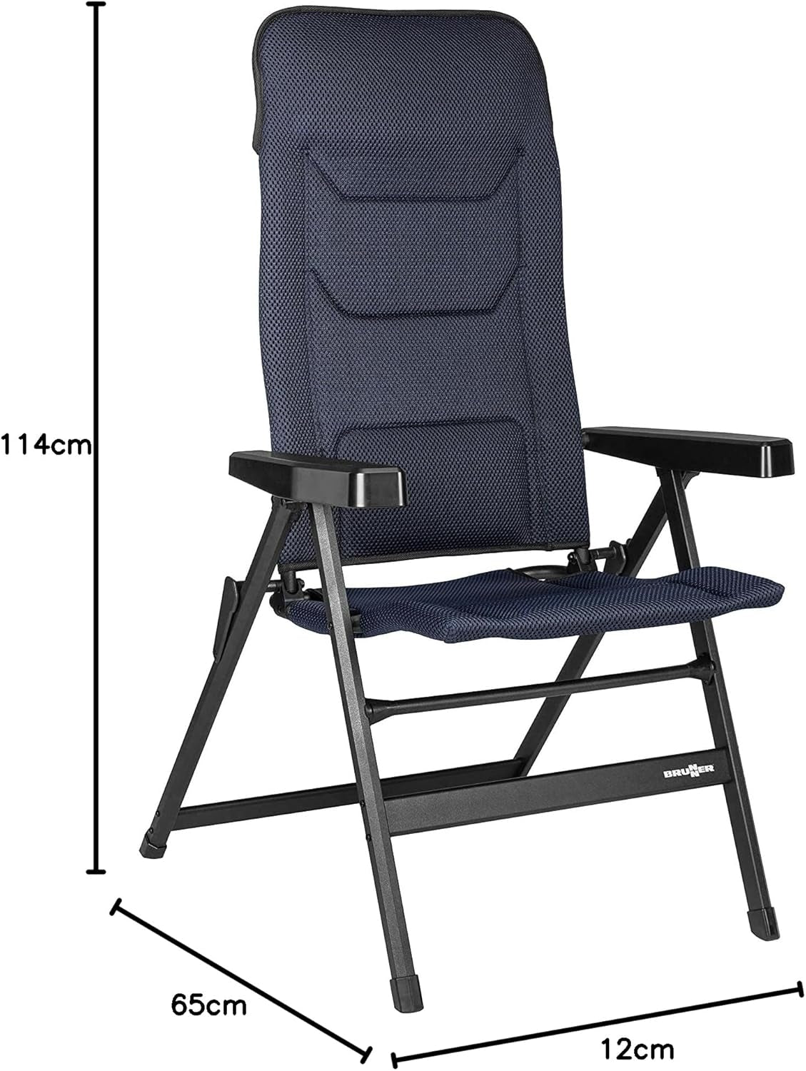 BRUNNER Rebel PRO (S-M-L) Foldestol til camping, have, terrasse Fremstillet af aluminium, justerbar i 5 positioner, bæreevne op til 150 kg, høj ryg, sort eller blå Rejsepuder Naty Shop
