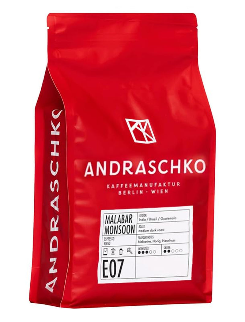 Malabar Monsoon Espresso Blend - 100% Arabica aus Indien, Brasilien & Guatemala - säurearm & ausgefungen mit Nektarine, Honig & Haselnuss - ganze Bohnen, medium mørk stegt - 1 kg