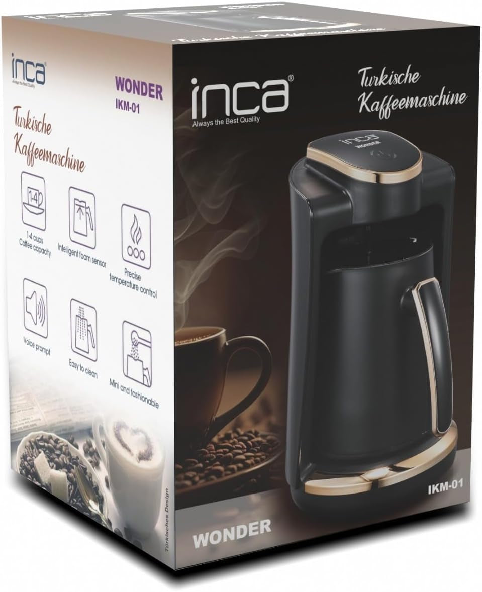 Tyrkisk kaffebar Inca | Türk Kahve Maskiner | 250 ml (1-4 kopper) | 400W | IKM-01 | Beskyttelse mod spild og kogning uden vand | Varmeplade i rustfrit stål | Automatisk nedlukning | Til en perfekt tyrkisk kaffe