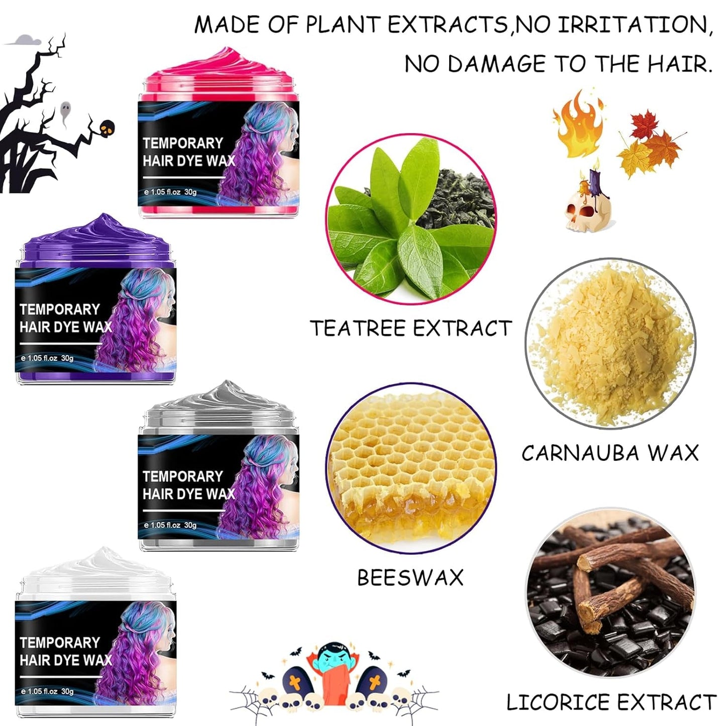 Halloween Midlertidig Hårfarve 4 Farver Hårfarve Voks Styling Hårfarve Til Mænd Kvinder Halloween Cosplay Fest Hårfarve Naty Shop