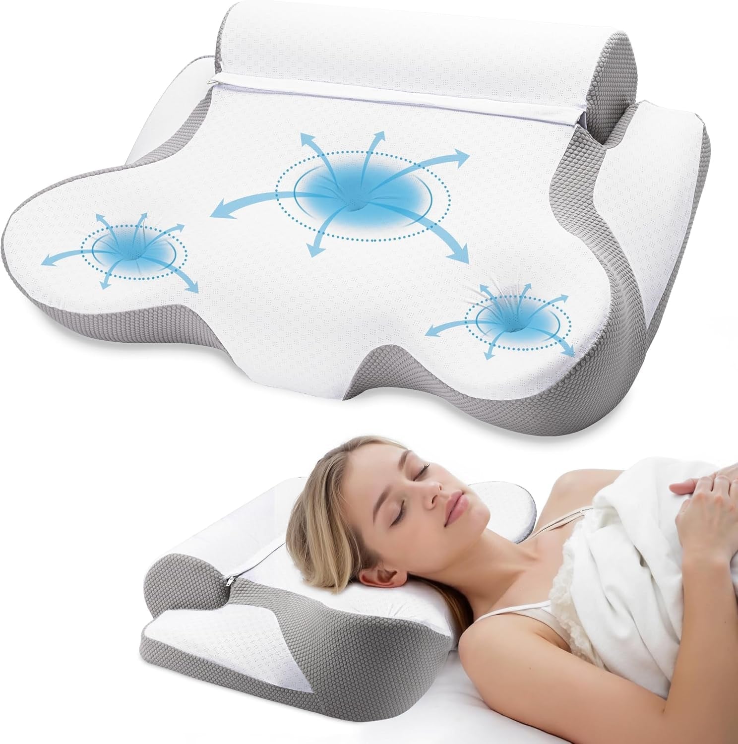 TopEsct Memory Foam-pude, sidesovepude, nakkepude, hovedpude til side- og rygsover (grå)
