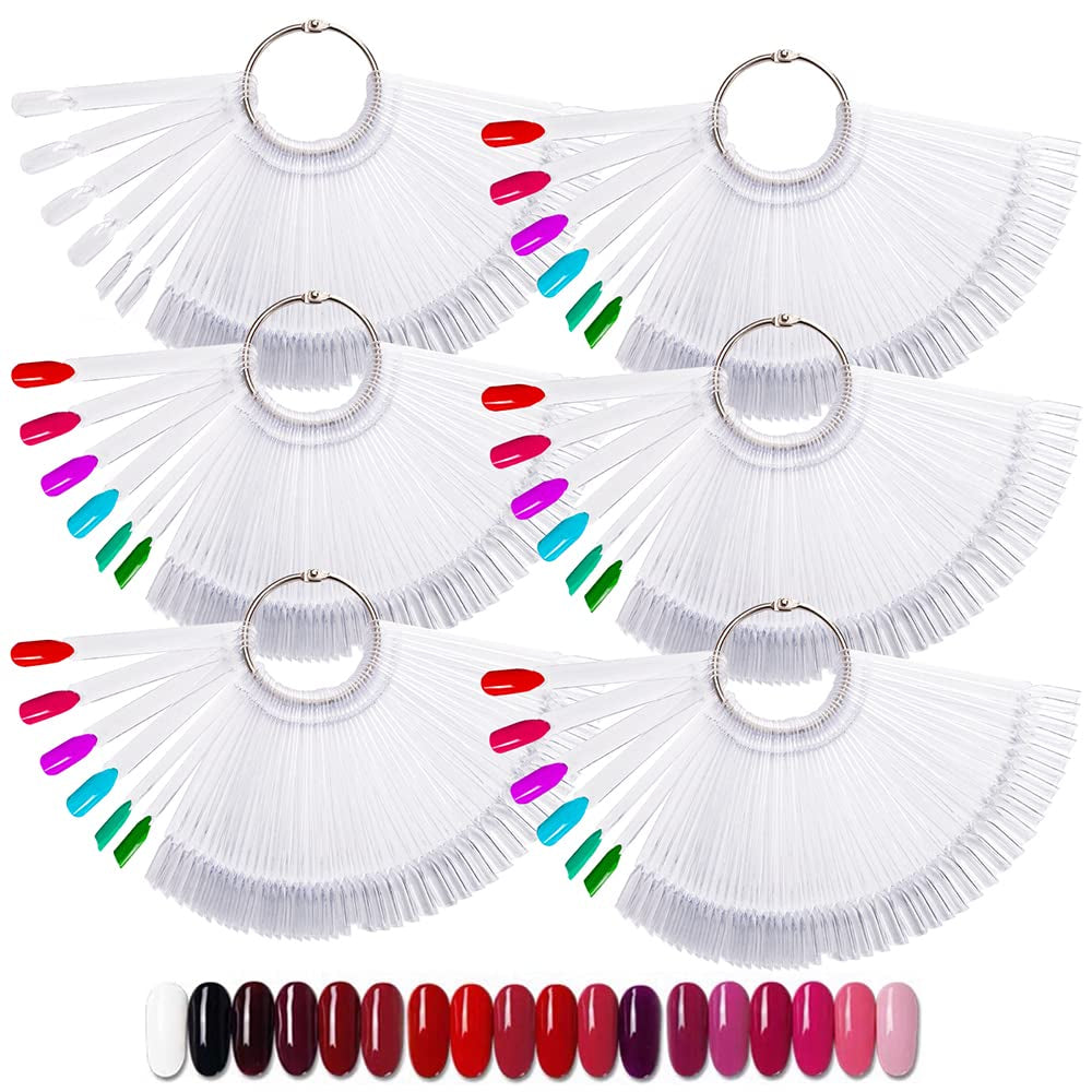 300 klare neglestave, vifteformede negledesigns, farvedisplayspidser med 6 metalringe, kunstig negleplade til neglesalon og gellak-øvelse for begyndere