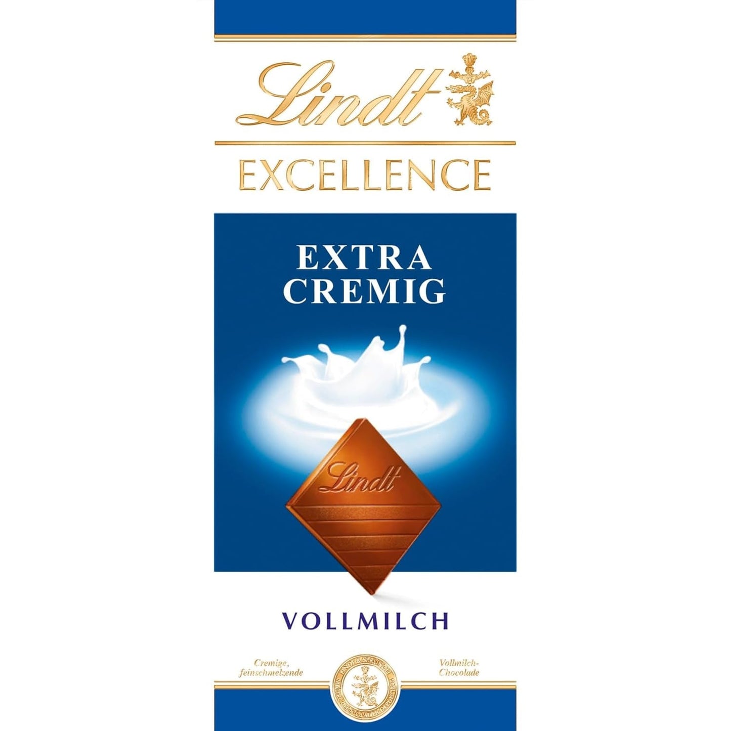 Lindt EXCELLENCE Ekstra cremet mælkechokolade | Bar 100g | Fin, premium mælkechokolade med en cremet, mælkeagtig smag | Intens og vedvarende aroma | Chokolade gave