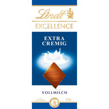 Lindt EXCELLENCE Ekstra cremet mælkechokolade | Bar 100g | Fin, premium mælkechokolade med en cremet, mælkeagtig smag | Intens og vedvarende aroma | Chokolade gave