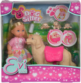 Simba 105733072 - Evi Love Hundepasser med hund og tre hvalpe, tilbehør, modedukke, 12 cm, til børn i alderen 3+
