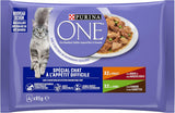 Purina One - Spezialfutter i Sauce Rind/Huhn/Ente und Turkeyhn für Katzen mit Appetit, 340 g