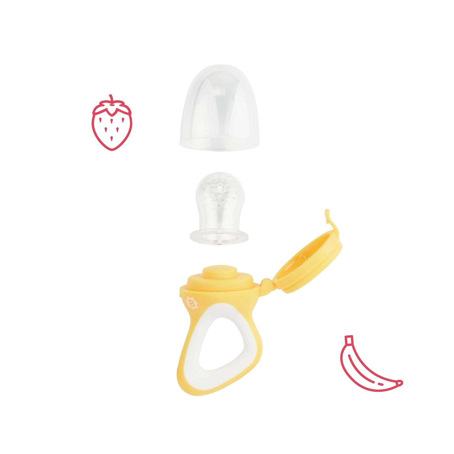 Badabulle babyfoder med beskyttende betræk, ergonomisk håndtag, beroliger tandkødet og introducerer nye smagsvarianter, fra 4 måneder, BPA-fri