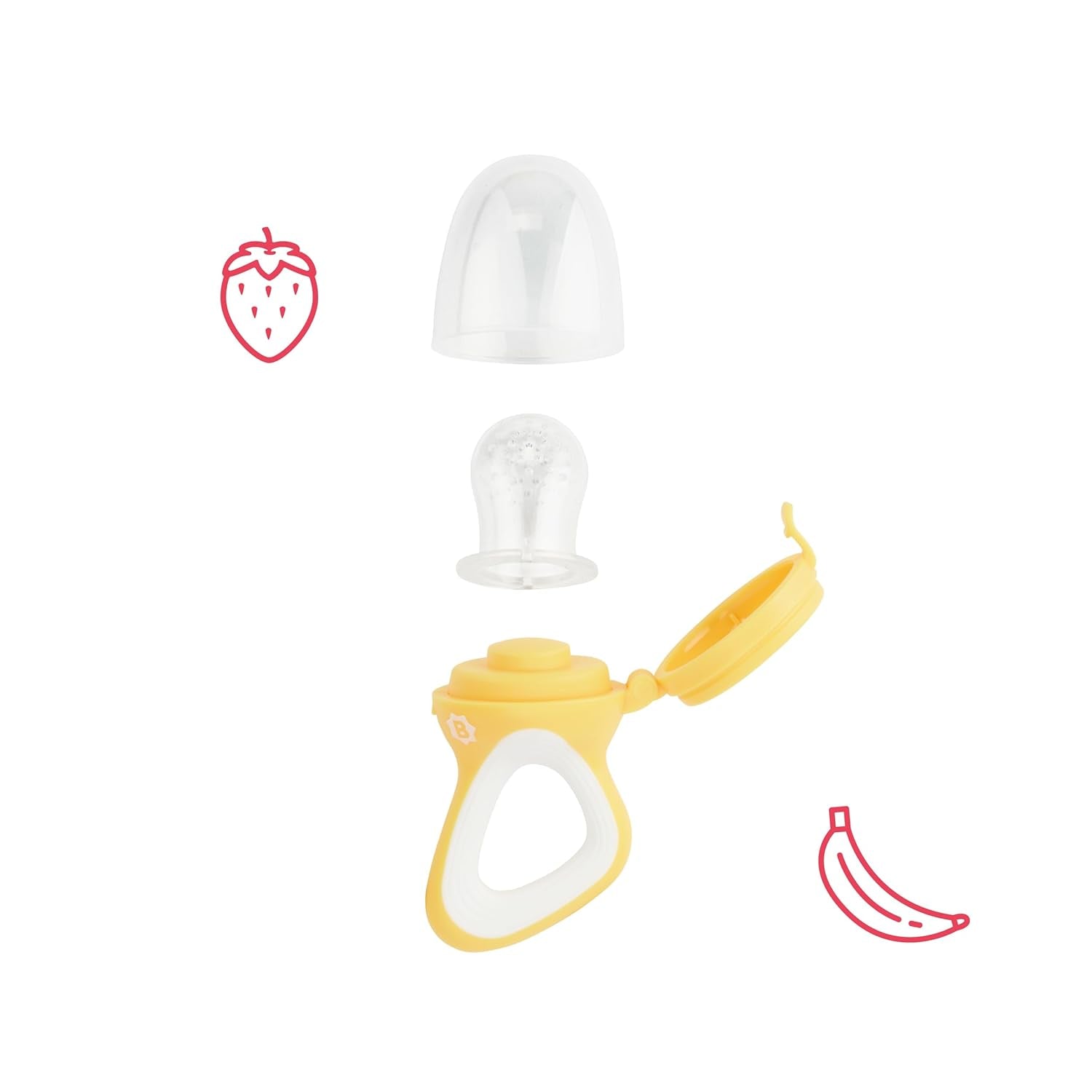 Badabulle babyfoder med beskyttende betræk, ergonomisk håndtag, beroliger tandkødet og introducerer nye smagsvarianter, fra 4 måneder, BPA-fri