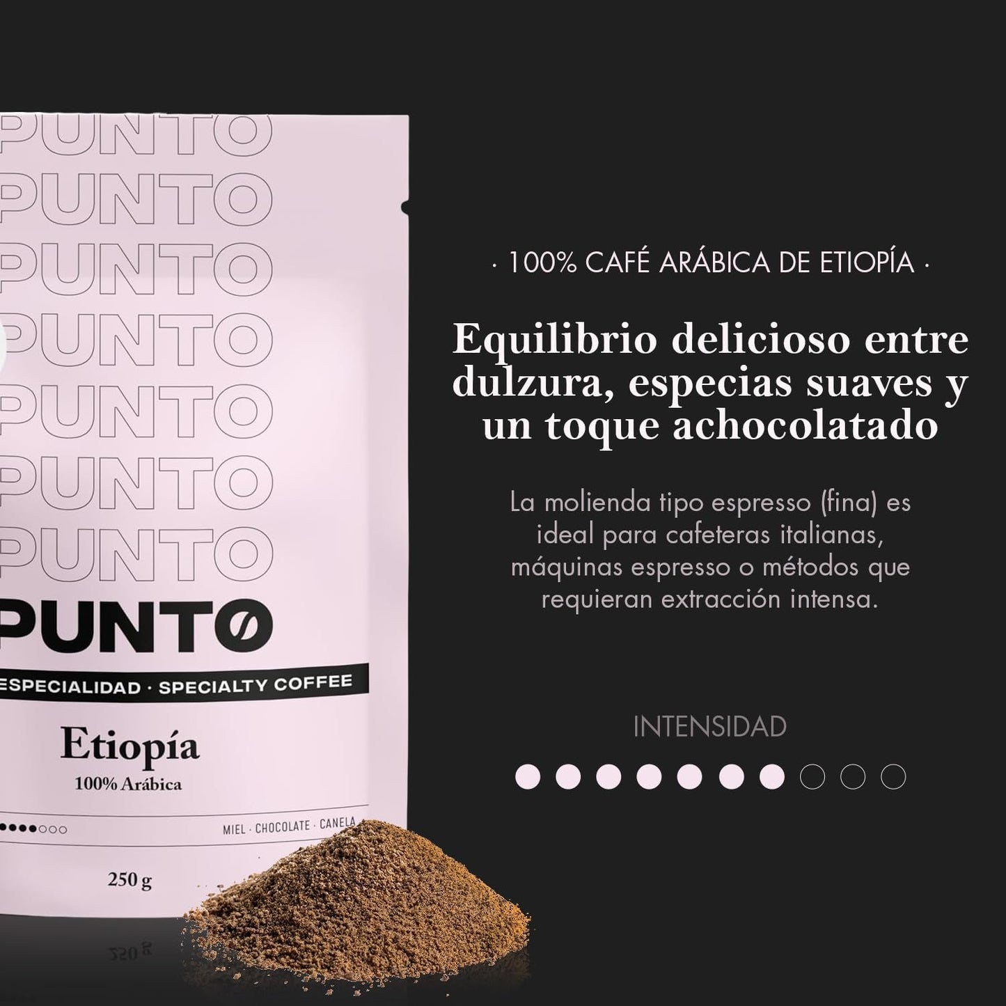 – Malet etiopisk kaffe – 250 g – Specialkaffe – Mellemristet – 100 % Arabica – Noter af honning, kanel og chokolade – Intens syre – Medium fylde