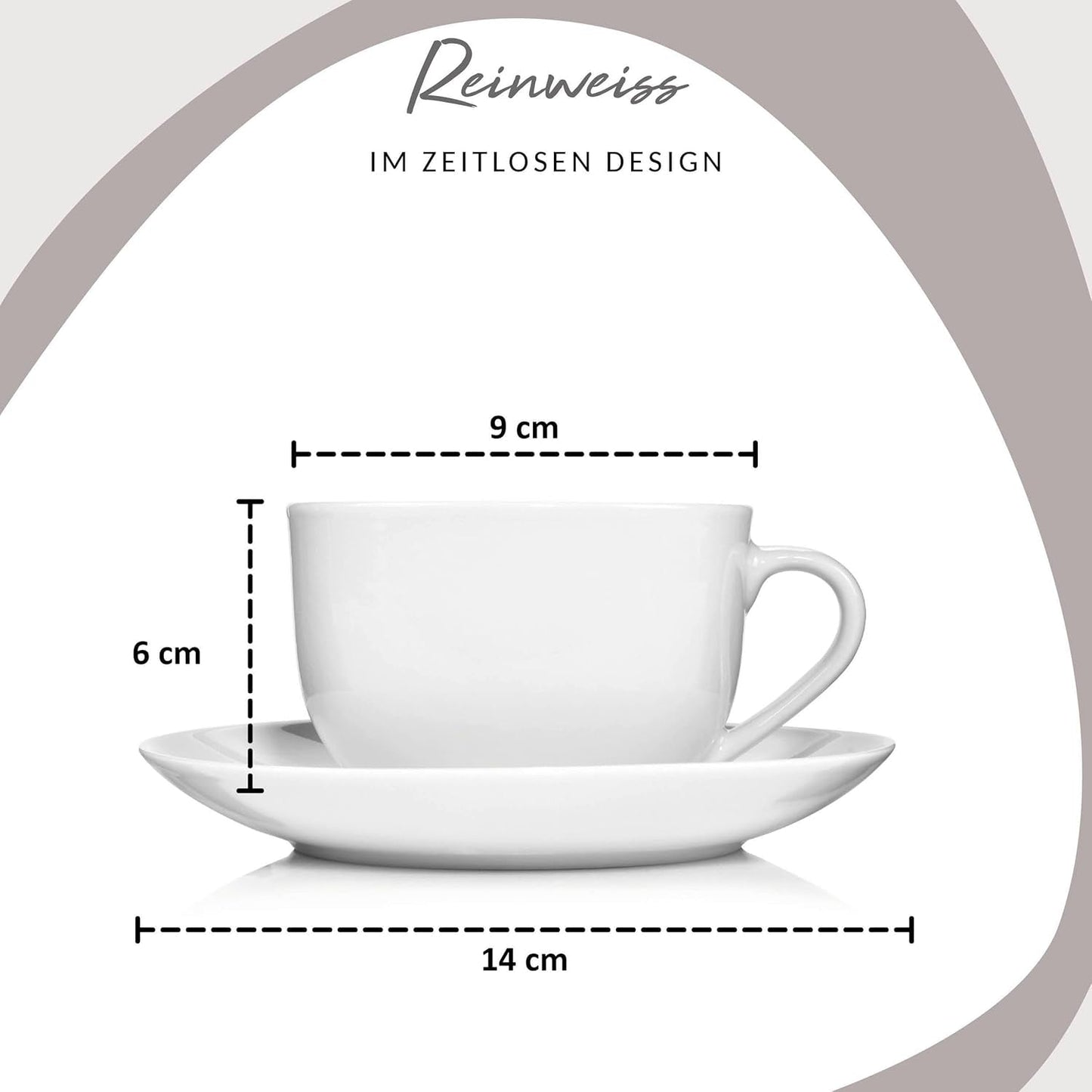 Sänger New Port kaffekopsæt, 12 kopper sæt til 6, hvide porcelænkopper og underkopper, 150 ml | PREMIUM KOLLEKTIONEN
