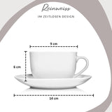 Sänger New Port kaffekopsæt, 12 kopper sæt til 6, hvide porcelænkopper og underkopper, 150 ml | PREMIUM KOLLEKTIONEN