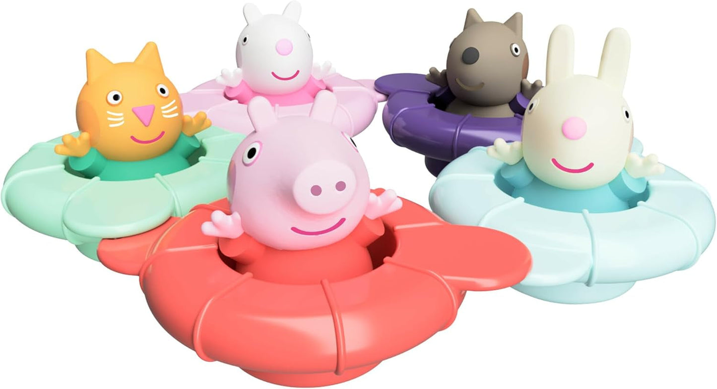 Tomy Toomies Peppa's Pool Party - 5 forbindende ringkopper med 5 babylegetøj Peppa Pig & Friends Water Squirter - Badelegetøj +18 måneder - Babybadelegetøj og poollegetøj Bebe Naty Shop Toys Standardtitel