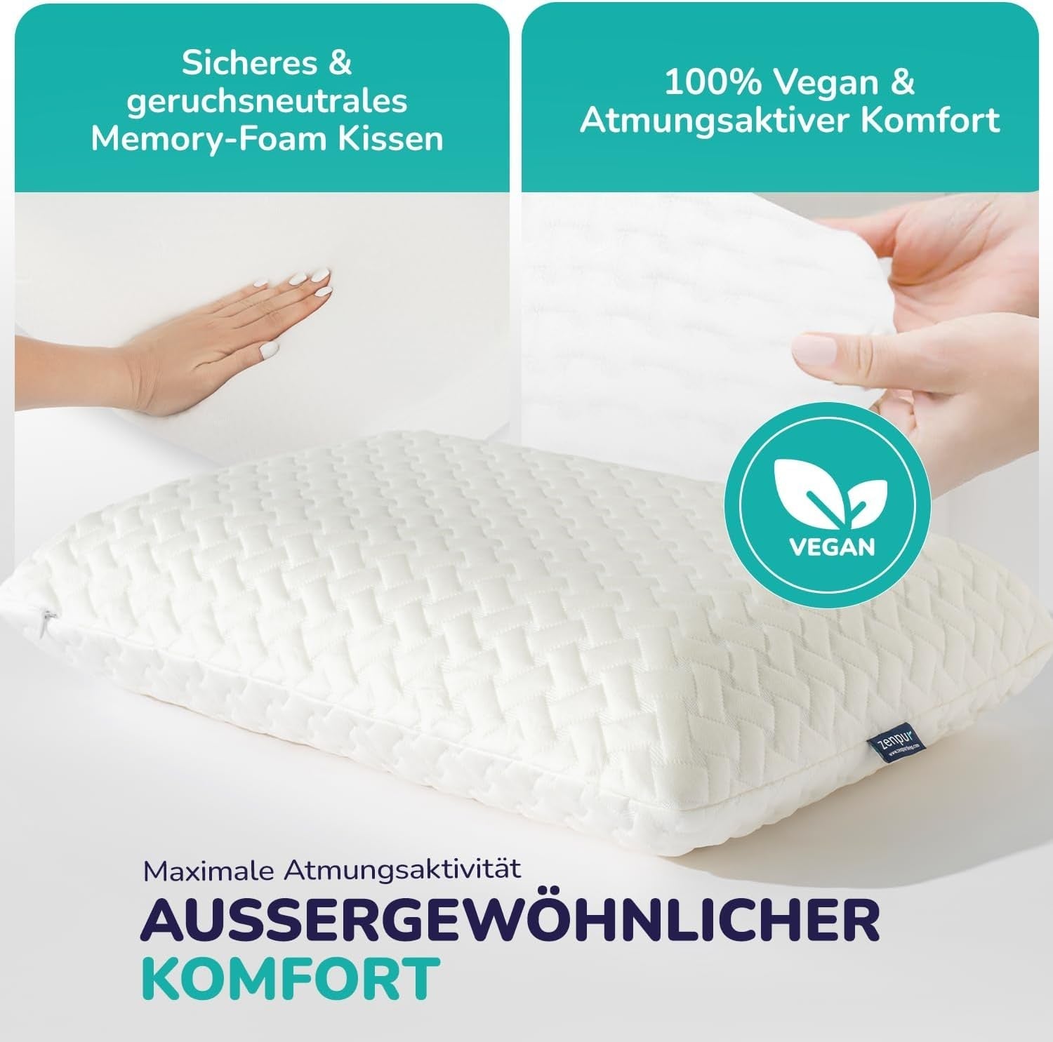 ZenPur Ortopædisk Nakkepude 40x60-13cm, Memory Foam Hovedpude - Ergonomisk sovepude til nakke og skuldre, Oeko-TEX certificeret