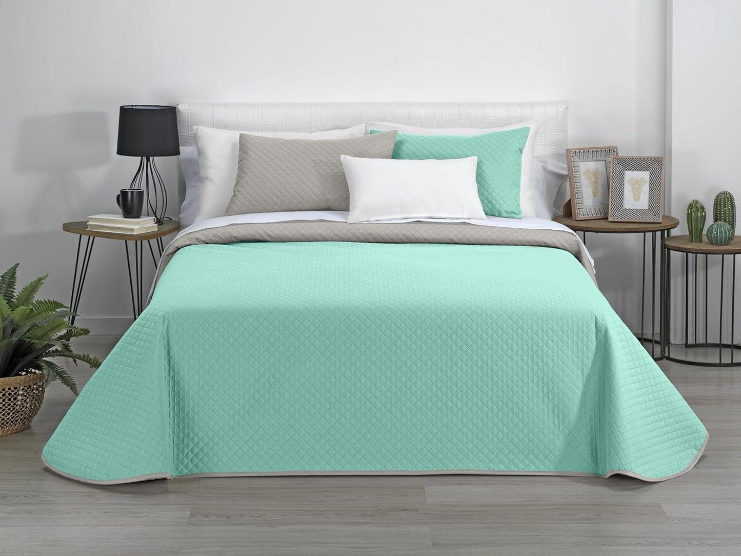 AVA | Boutique Vendbar Quilt | Til alle årstider | Farve - Beige/Turkis | Til 120/135 cm seng. seng. (230 X 270 Cm. Ancho X Alto) | Quiltet quilt Quilts og quilts Naty Shop Standard titel