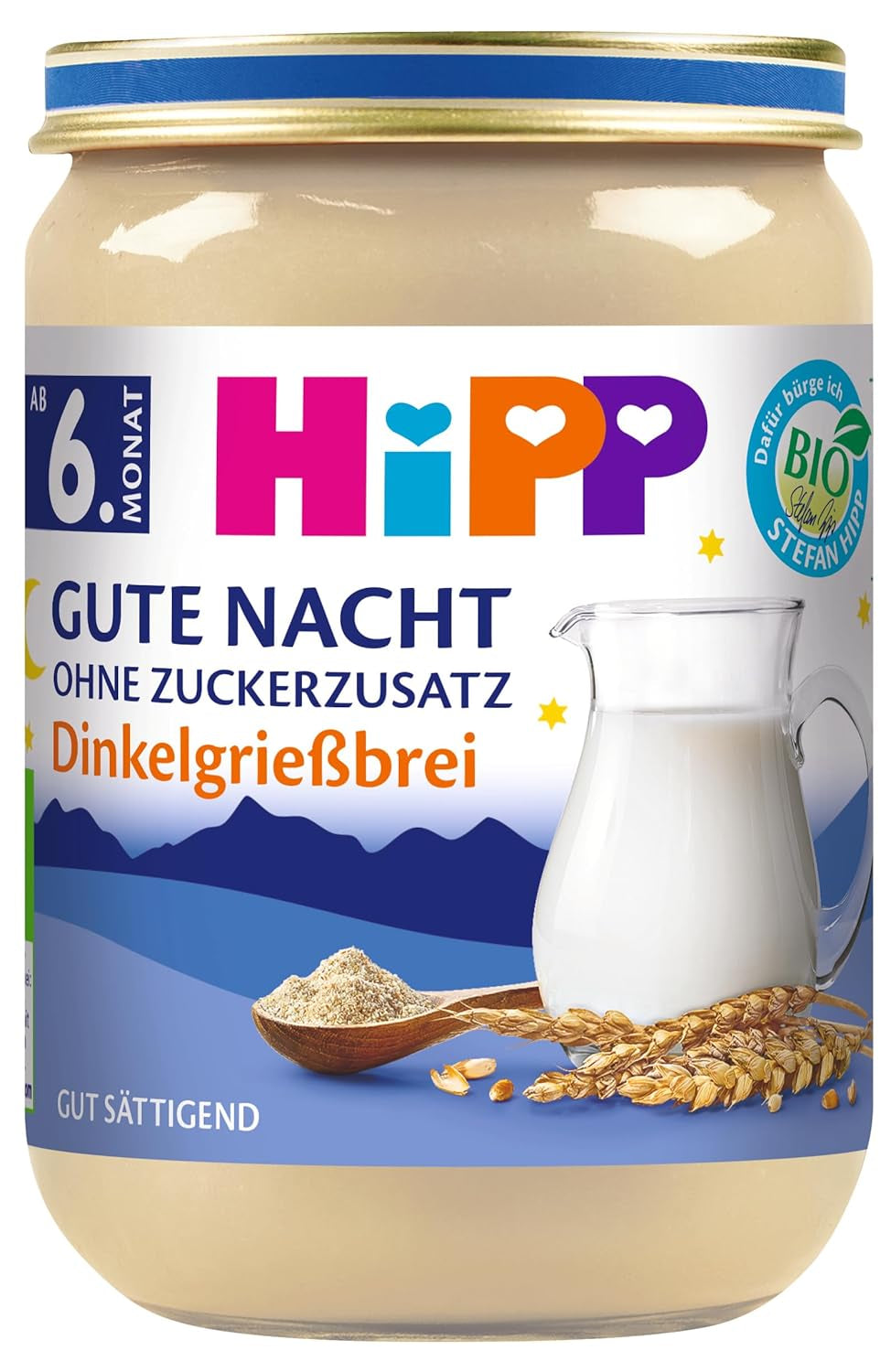 HiPP Økologisk Good Night speltgrød (6 x 190g), babymad fra 6 måneder, uden tilsat sukker, meget mættende, bedste økologiske kvalitet