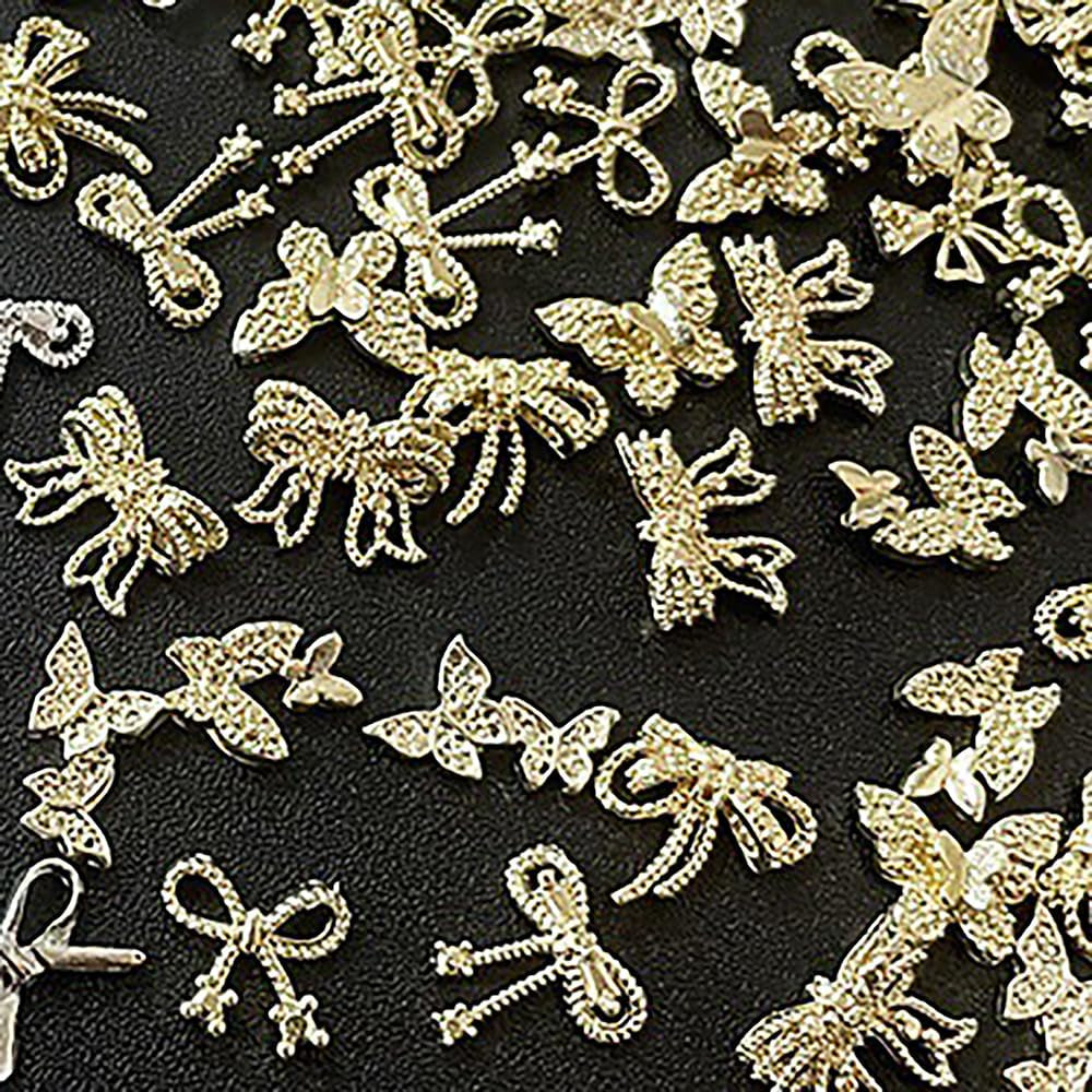 50Stück 3D Guld Sløjfe Nail Charms Butterfly Nail Art Charms Legierung Bogen Nagel Charms Nägel Zubehör Schleife Nagelschmuck Metall Schleifen Schmetterling Nageldesign Nagelanhänger Nailart Strasssteine