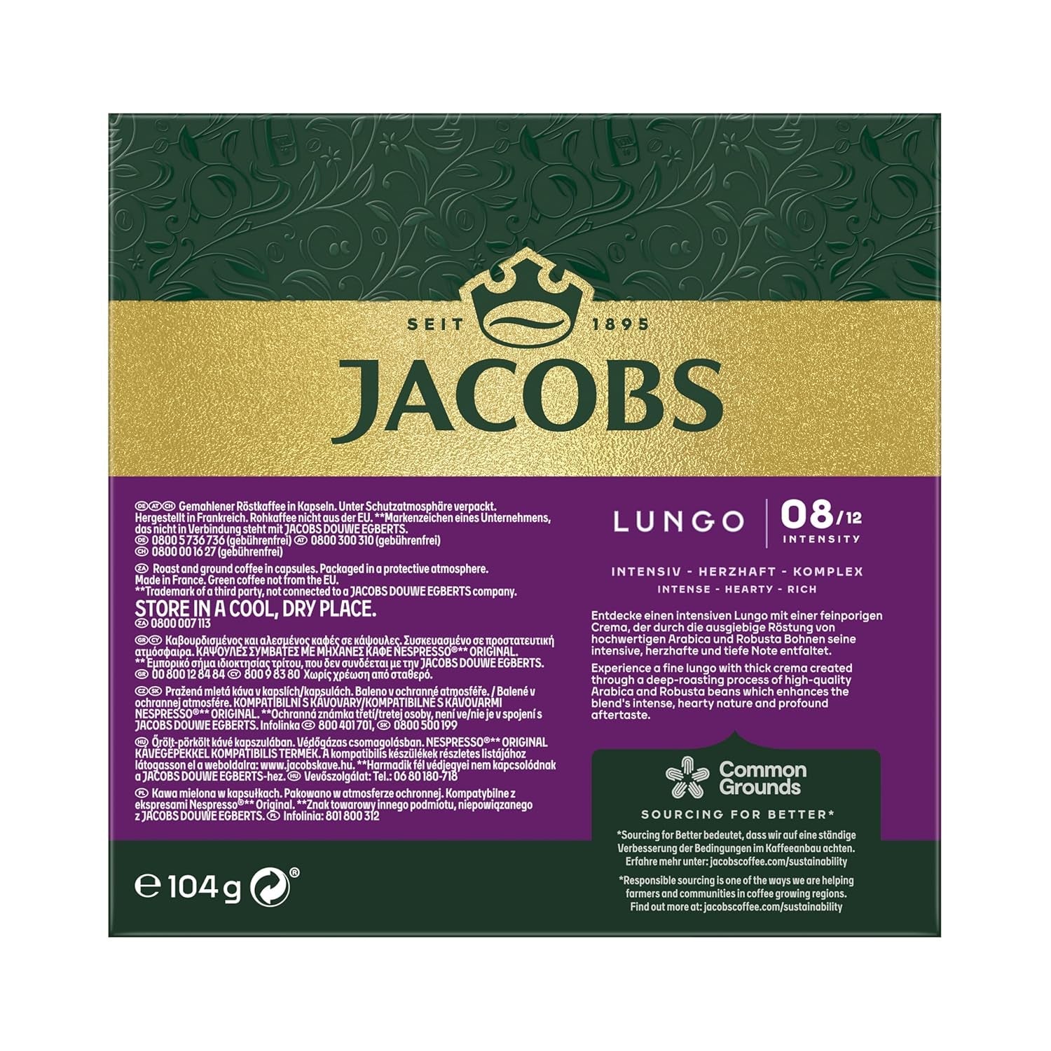 Jacobs Kaffeekapseln Lungo Intenso, Intensität 8/12, 10 x 20 Getränke, Nespresso* kompatibel Kaffee Kapseln, 200 Kapseln